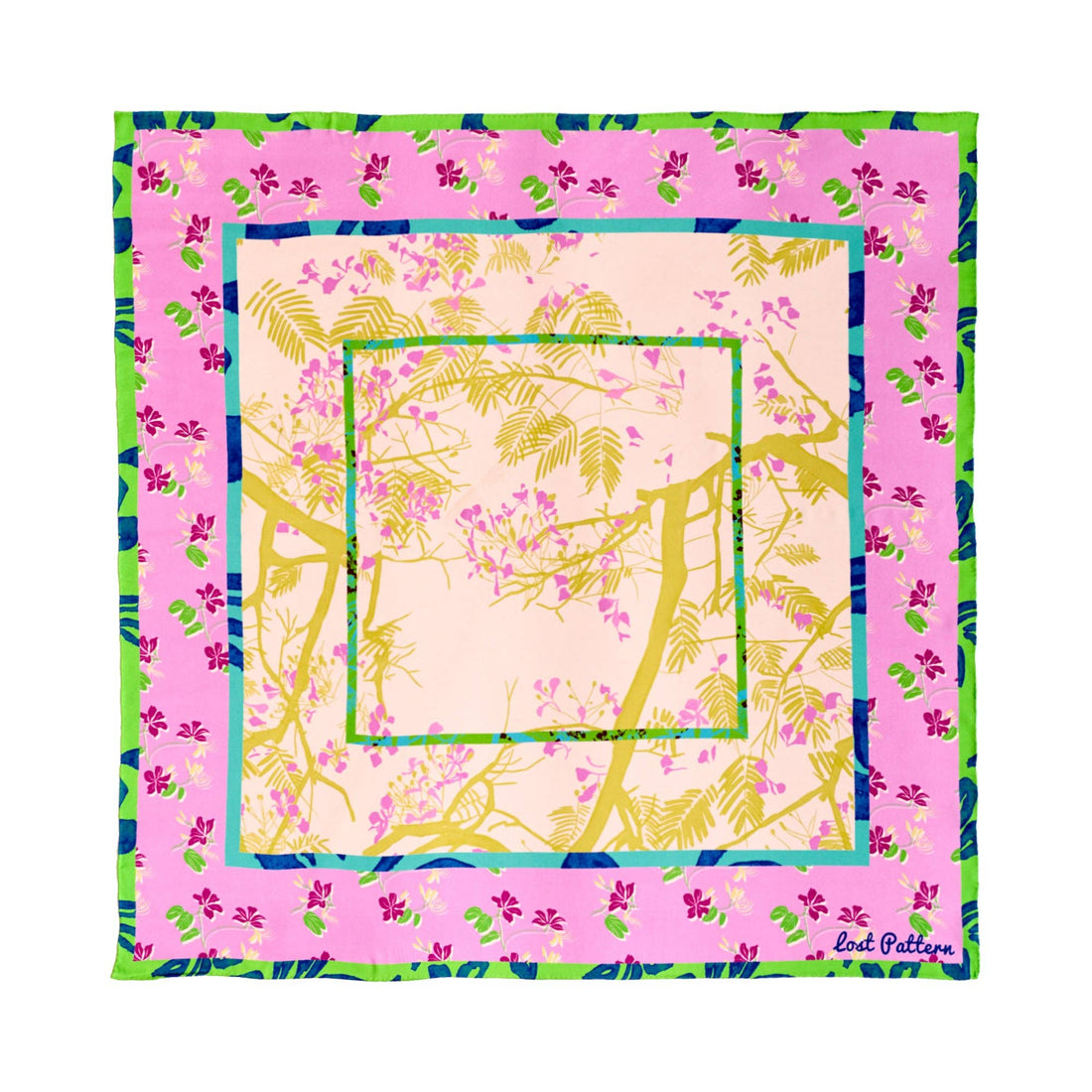 Lost Pattern NYC - &quot;Floral Tapestry&quot; Large Silk Scarf - Pink - The Look and Co