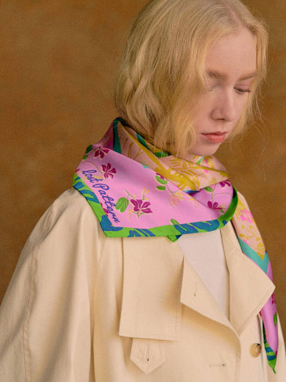 Lost Pattern NYC - &quot;Floral Tapestry&quot; Large Silk Scarf - Pink - The Look and Co