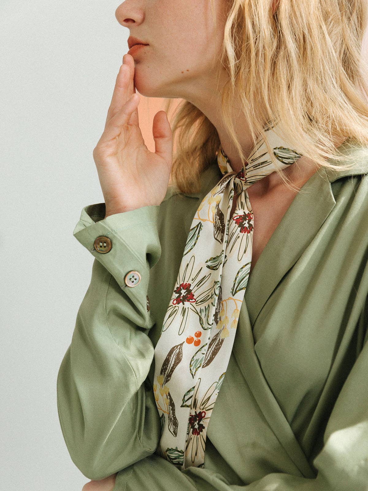 Lost Pattern NYC - &quot;Forest Charm&quot; Silk Skinny Scarf - Vanilla - The Look and Co