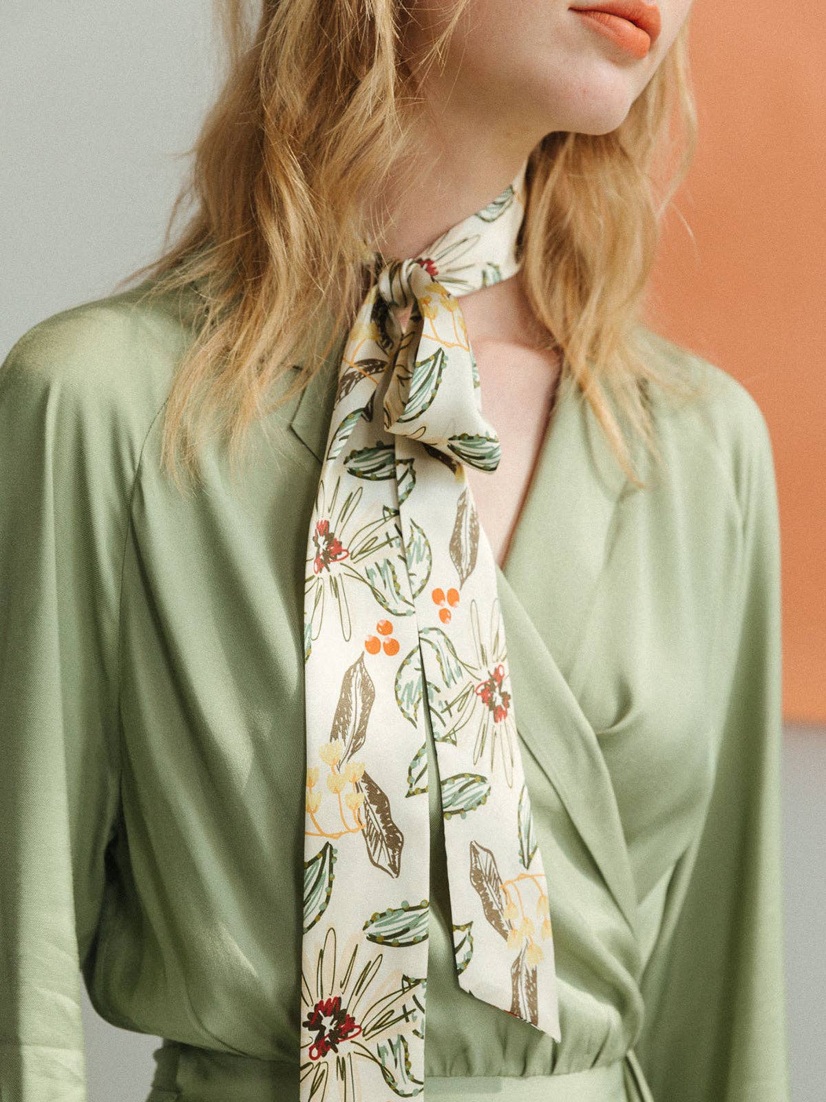 Lost Pattern NYC - &quot;Forest Charm&quot; Silk Skinny Scarf - Vanilla - The Look and Co