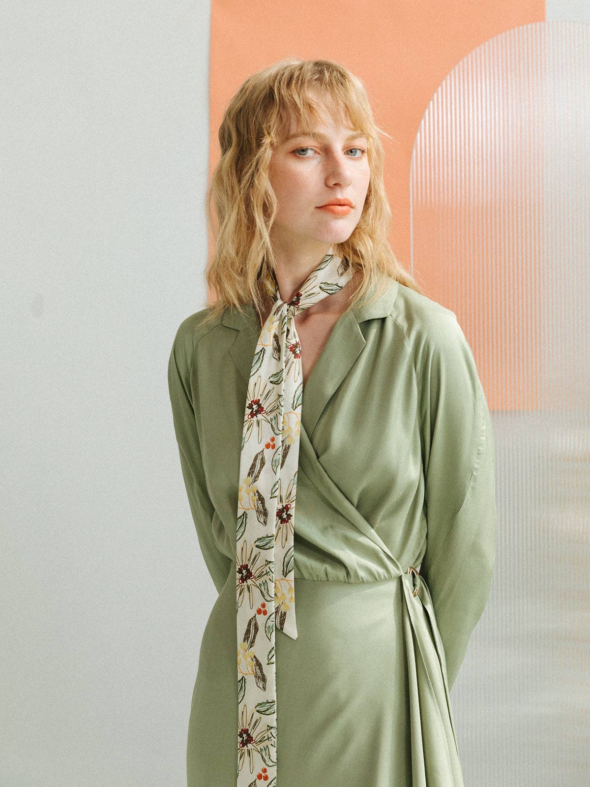 Lost Pattern NYC - &quot;Forest Charm&quot; Silk Skinny Scarf - Vanilla - The Look and Co
