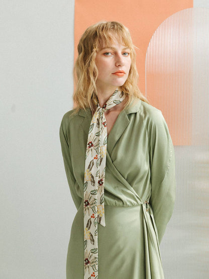 Lost Pattern NYC - &quot;Forest Charm&quot; Silk Skinny Scarf - Vanilla - The Look and Co