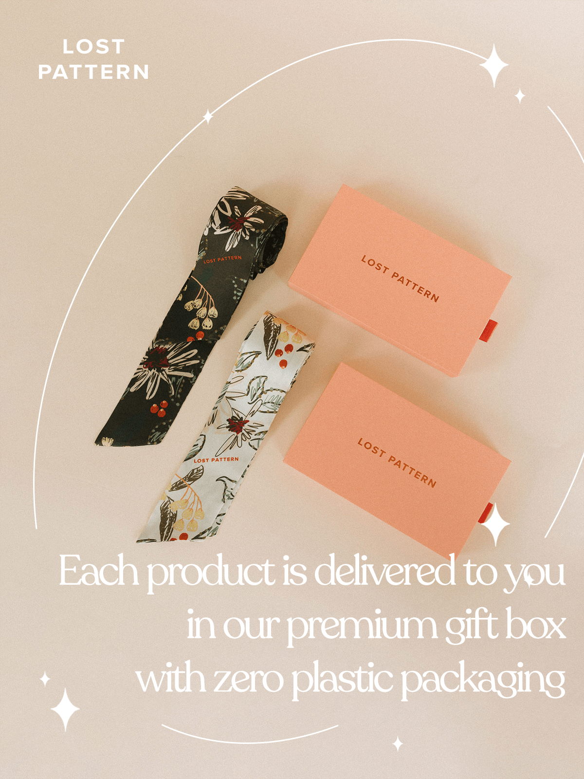 Lost Pattern NYC - &quot;Forest Charm&quot; Silk Skinny Scarf - Vanilla - The Look and Co