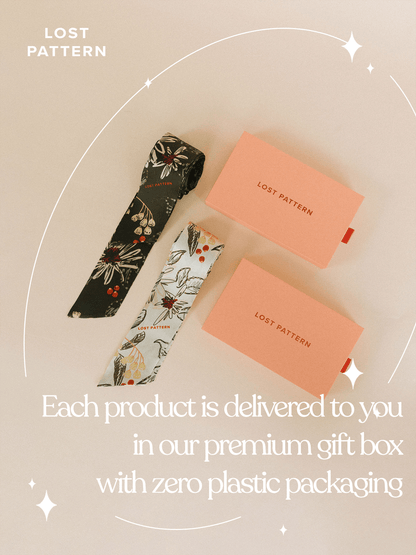 Lost Pattern NYC - &quot;Forest Charm&quot; Silk Skinny Scarf - Vanilla - The Look and Co