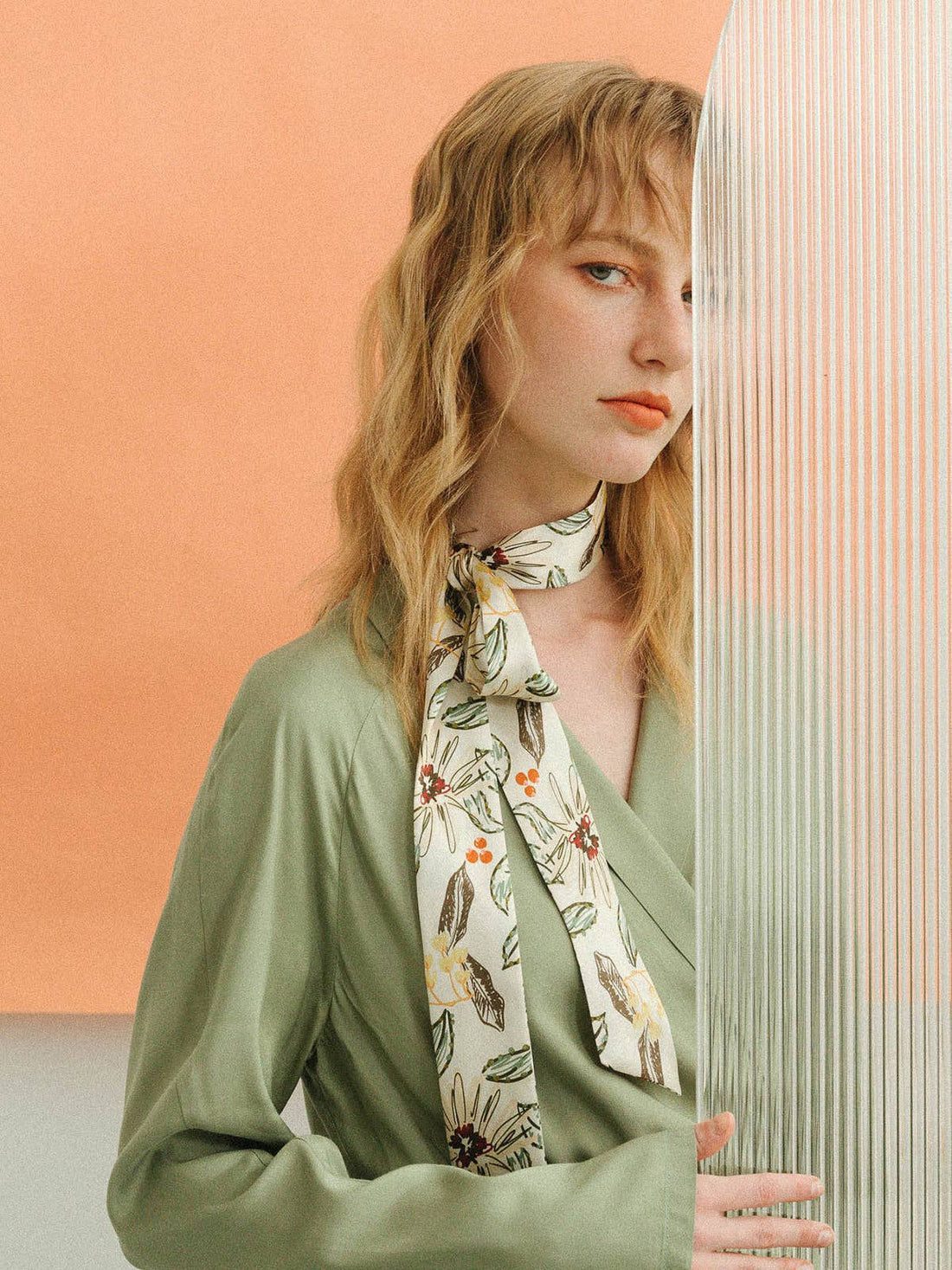 Lost Pattern NYC - &quot;Forest Charm&quot; Silk Skinny Scarf - Vanilla - The Look and Co