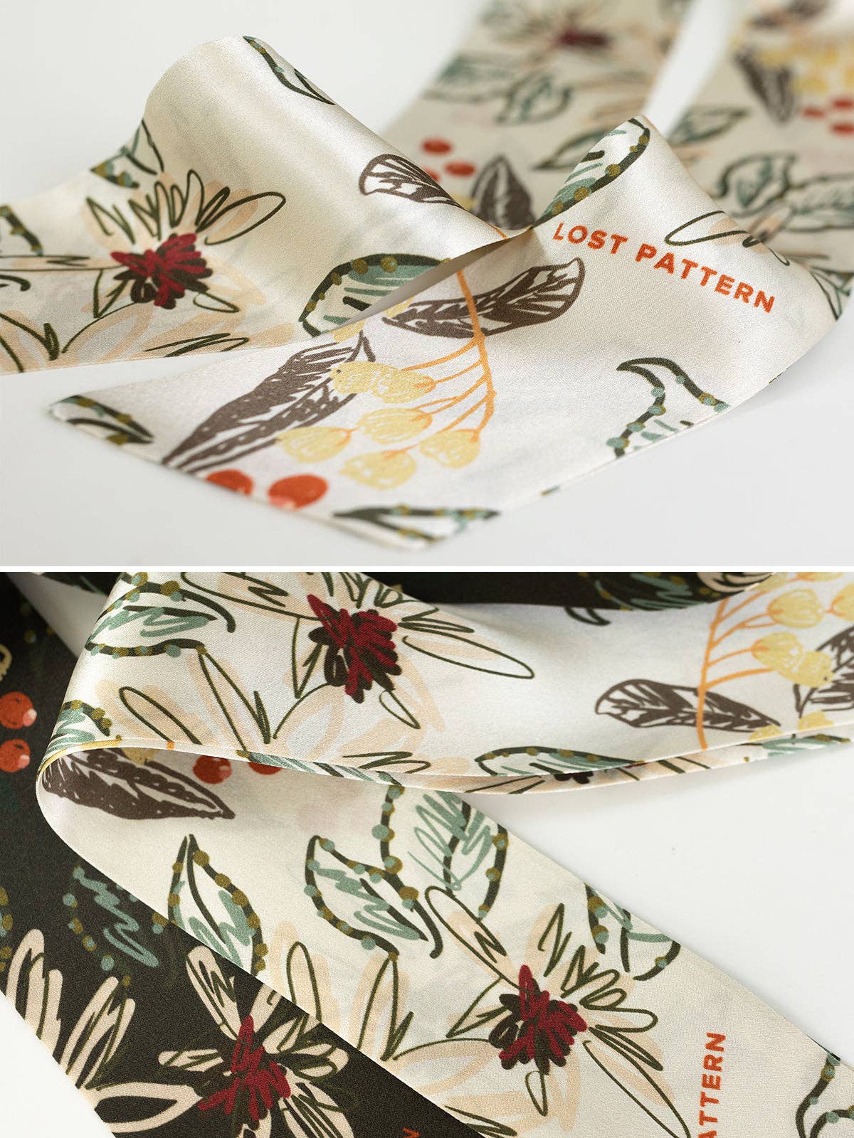 Lost Pattern NYC - &quot;Forest Charm&quot; Silk Skinny Scarf - Vanilla - The Look and Co