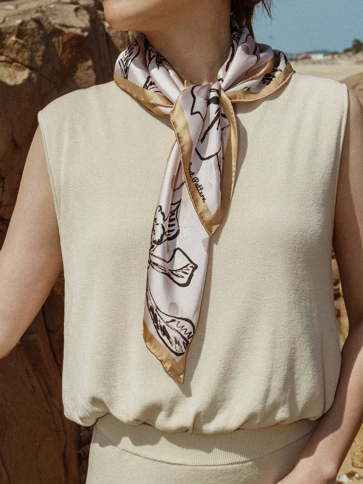 Lost Pattern NYC - &quot;La Isla&quot; Silk Bandana Scarf - Coffee - The Look and Co