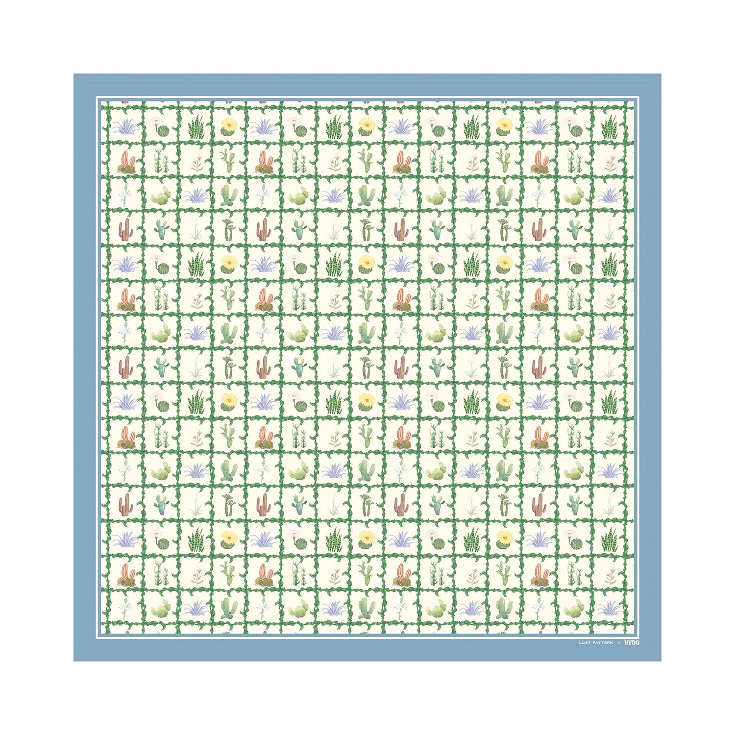 Lost Pattern NYC - Lost Pattern x NYBG “Oasis Charms” Silk Square Scarf - Blue - The Look and Co