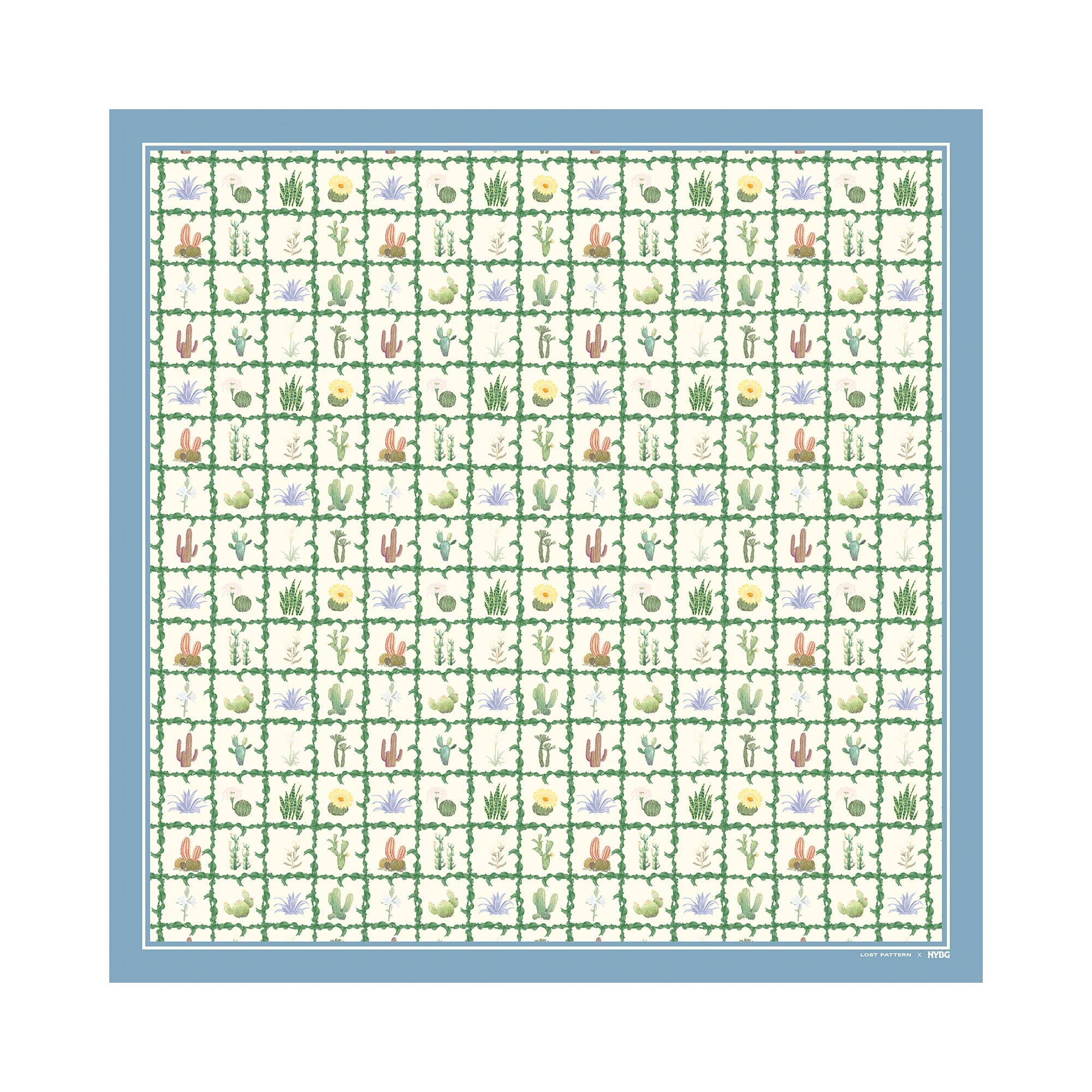 Lost Pattern NYC - Lost Pattern x NYBG “Oasis Charms” Silk Square Scarf - Blue - The Look and Co