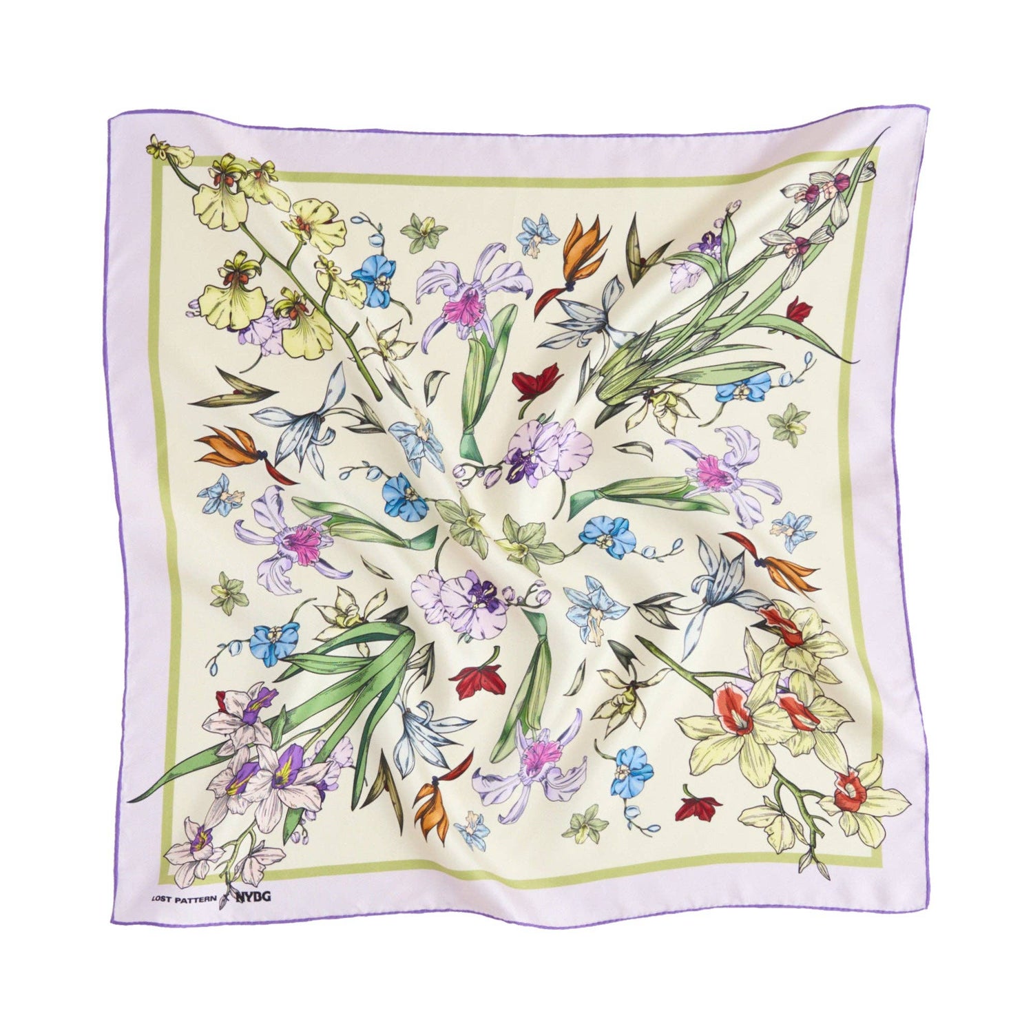 Lost Pattern NYC - LOST PATTERN X NYBG "Orchid Symphony" Silk Bandana Scarf - Beige - The Look and Co