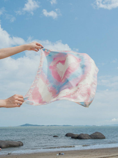 Lost Pattern NYC - &quot;Love is Love&quot; Silk Bandana Scarf - Blue &amp; Pink - The Look and Co