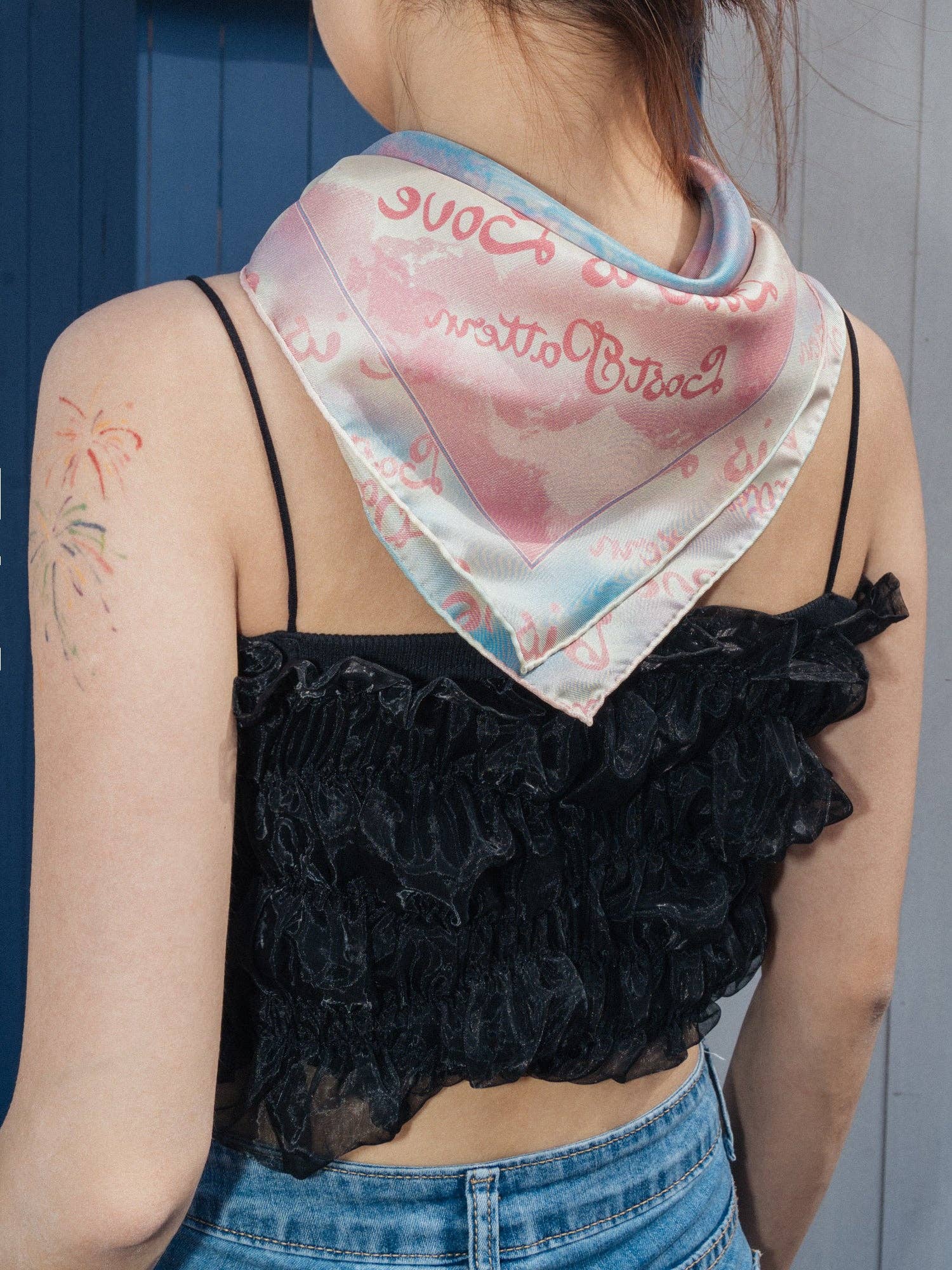 Lost Pattern NYC - &quot;Love is Love&quot; Silk Bandana Scarf - Blue &amp; Pink - The Look and Co