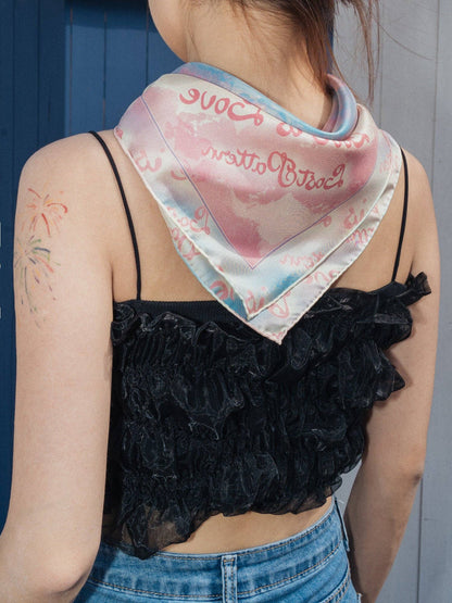 Lost Pattern NYC - &quot;Love is Love&quot; Silk Bandana Scarf - Blue &amp; Pink - The Look and Co