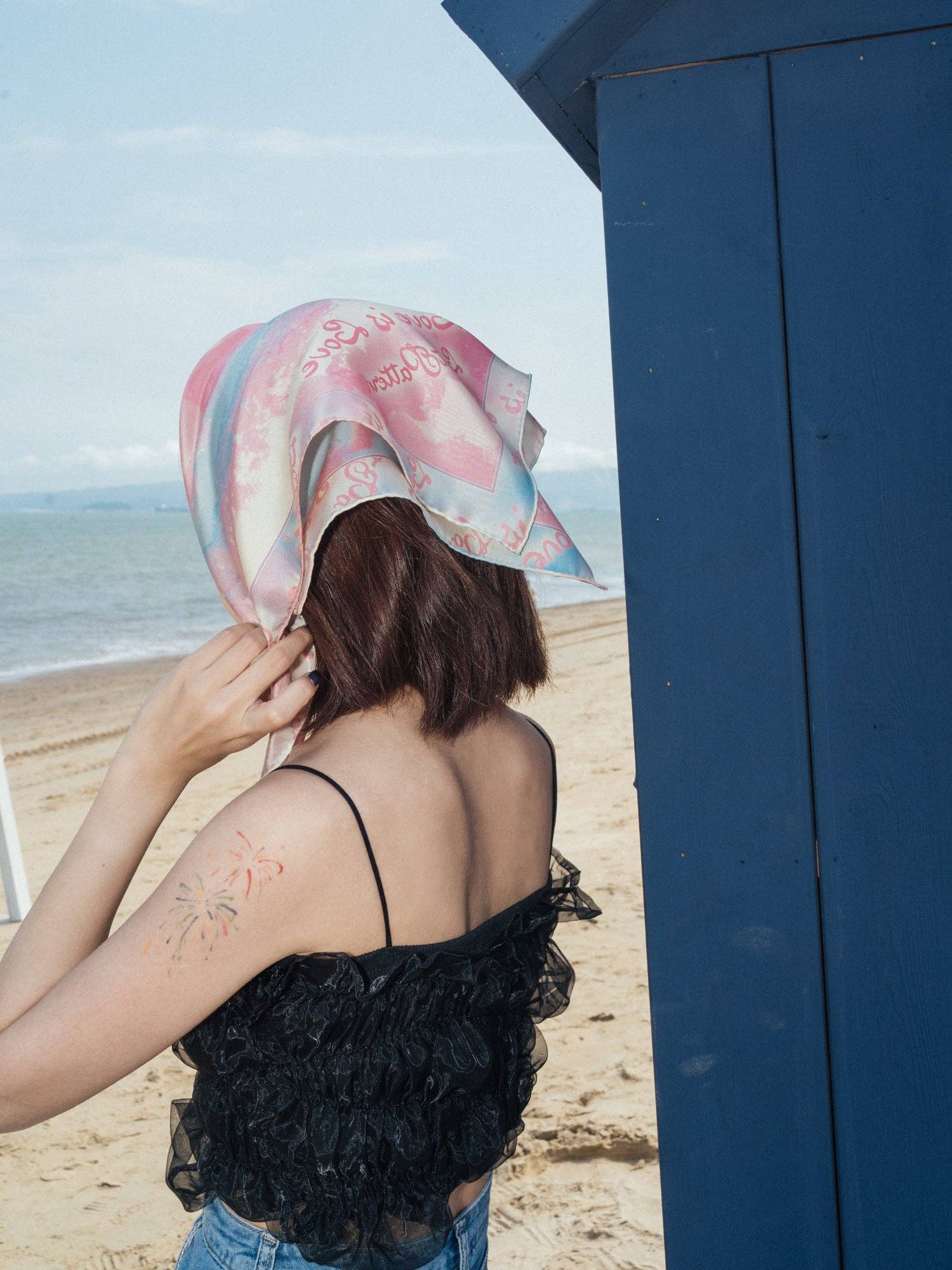 Lost Pattern NYC - &quot;Love is Love&quot; Silk Bandana Scarf - Blue &amp; Pink - The Look and Co