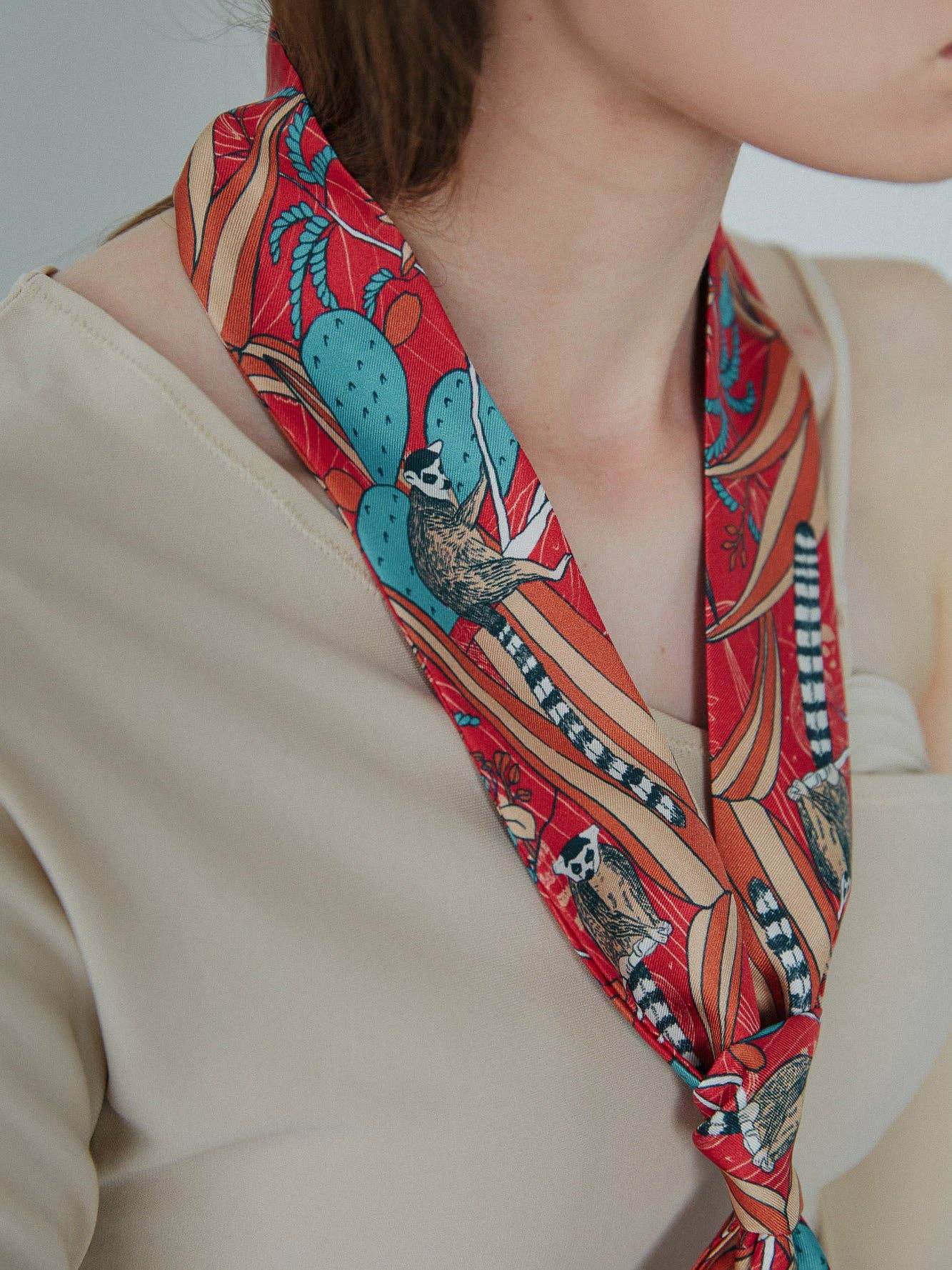 Lost Pattern NYC - &quot;Madagascar&quot; Silk Skinny Scarf - Red - The Look and Co