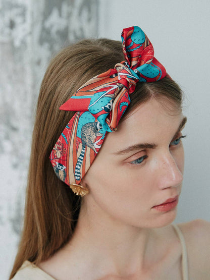 Lost Pattern NYC - &quot;Madagascar&quot; Silk Skinny Scarf - Red - The Look and Co