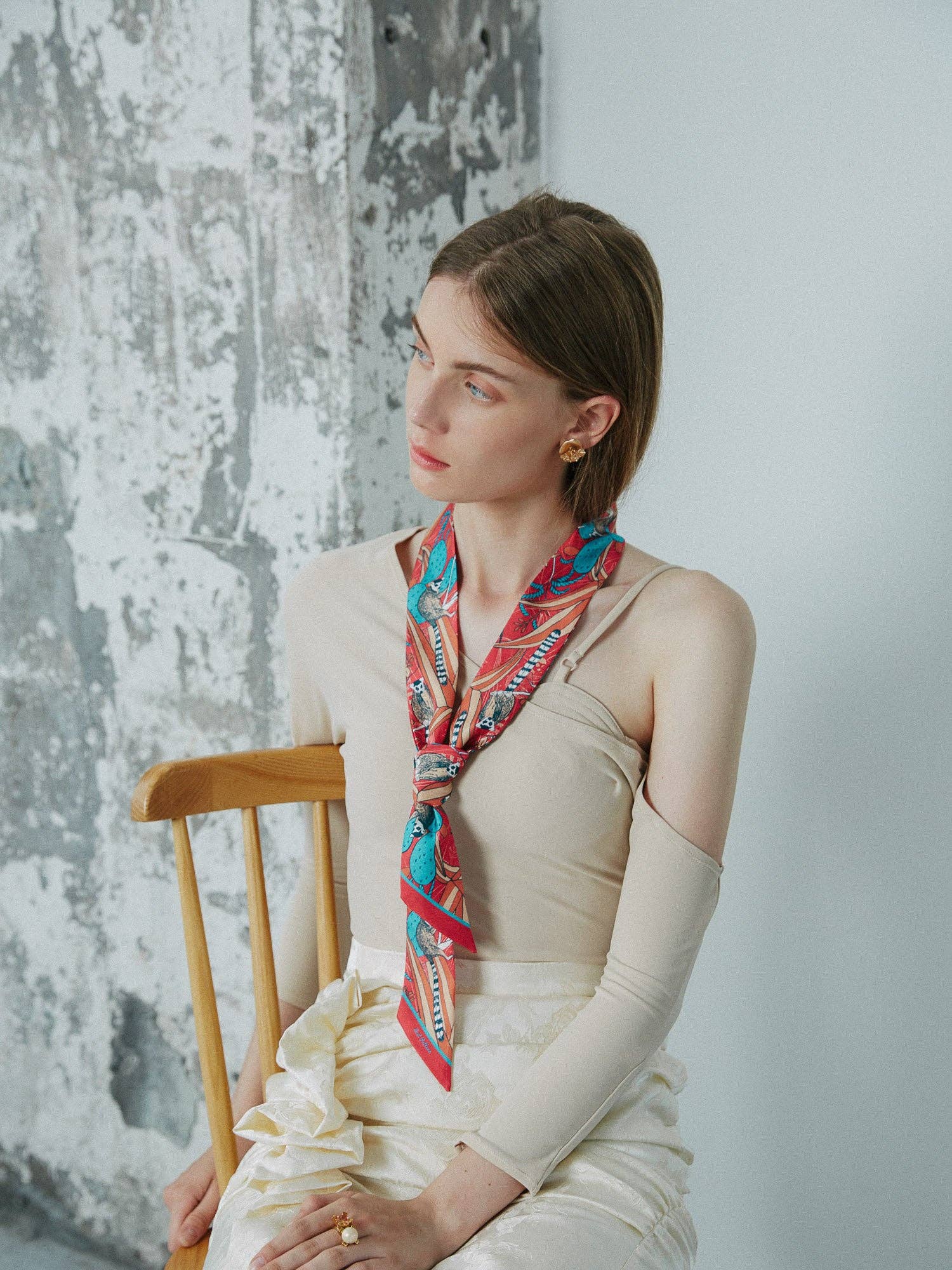 Lost Pattern NYC - &quot;Madagascar&quot; Silk Skinny Scarf - Red - The Look and Co