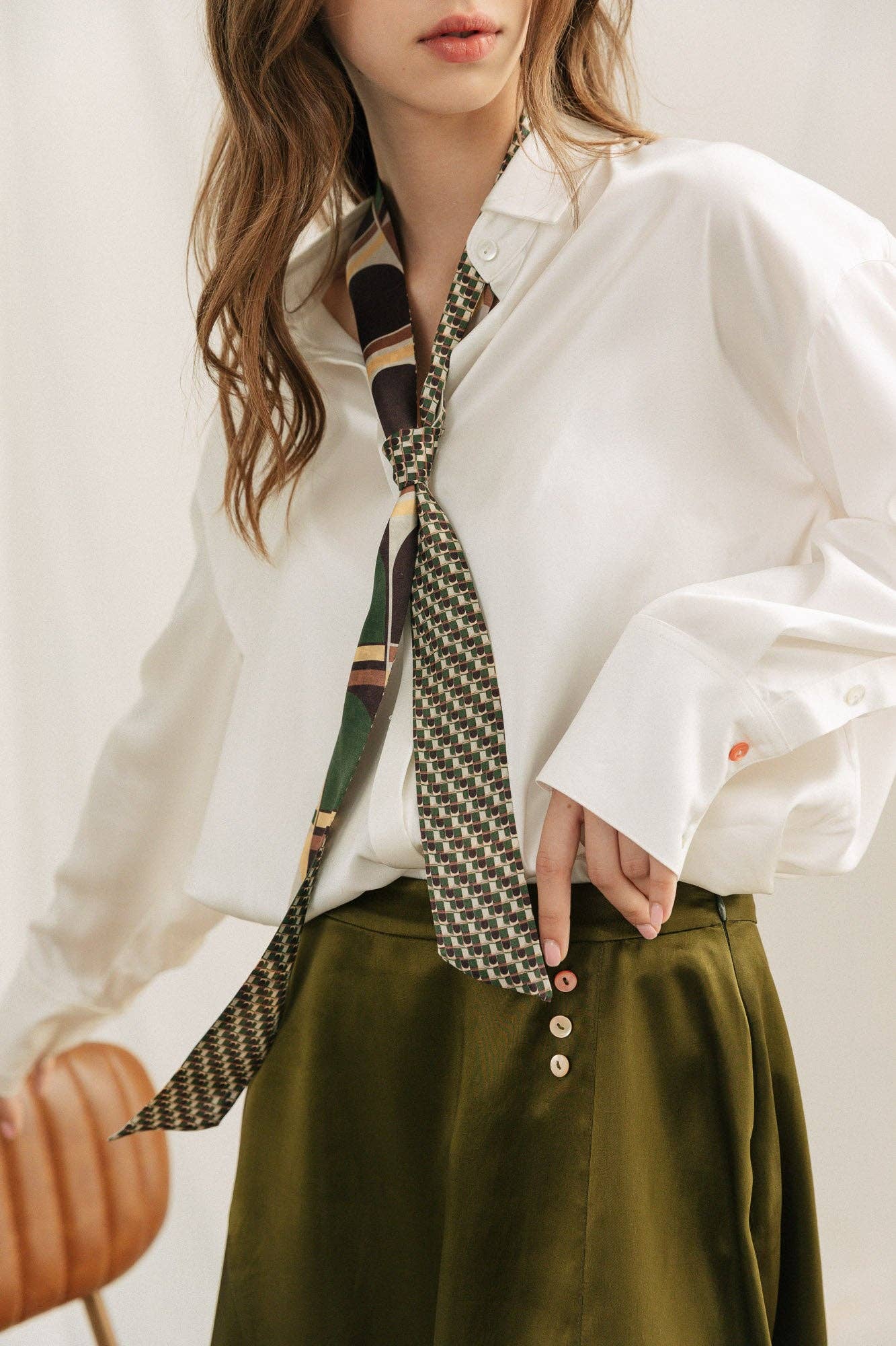 Lost Pattern NYC - &quot;Modular&quot; Silk Skinny Scarf - Green - The Look and Co