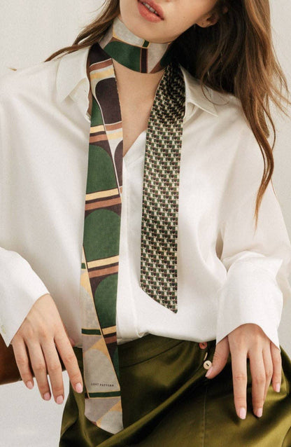 Lost Pattern NYC - &quot;Modular&quot; Silk Skinny Scarf - Green - The Look and Co