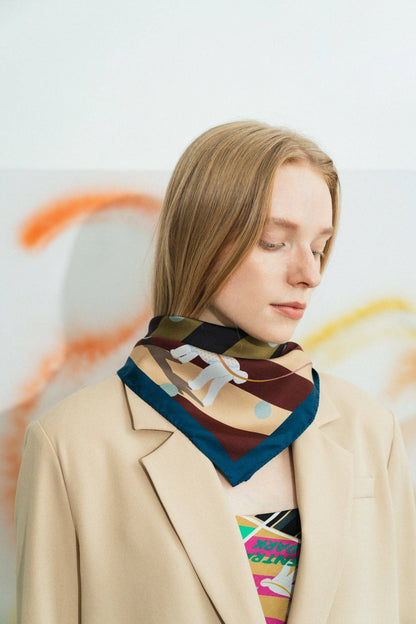 Lost Pattern NYC - &quot;Pandita the Dog&quot; Silk Bandana - Coffee - The Look and Co