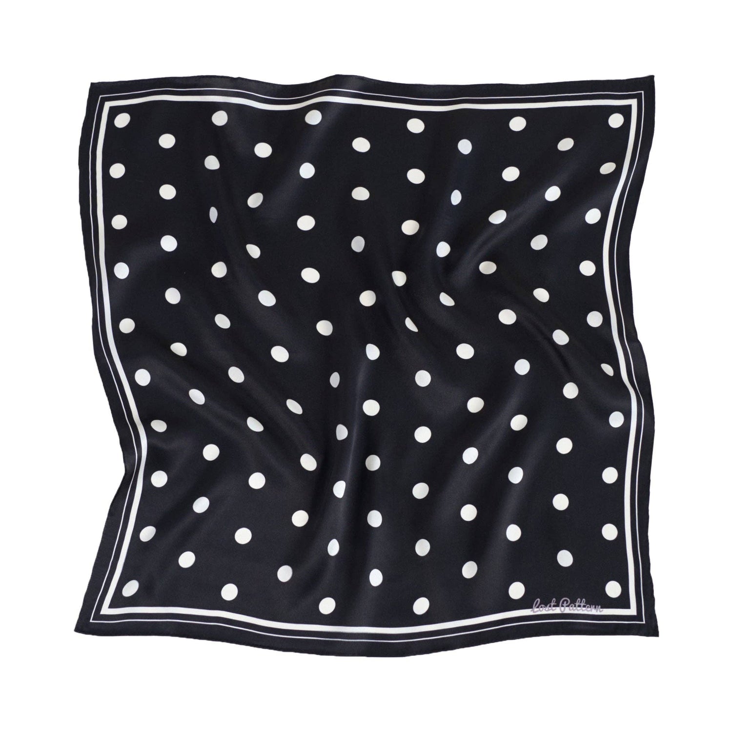Lost Pattern NYC - &quot;Retro Polka&quot; Silk Bandana Scarf - Black &amp; White - The Look and Co
