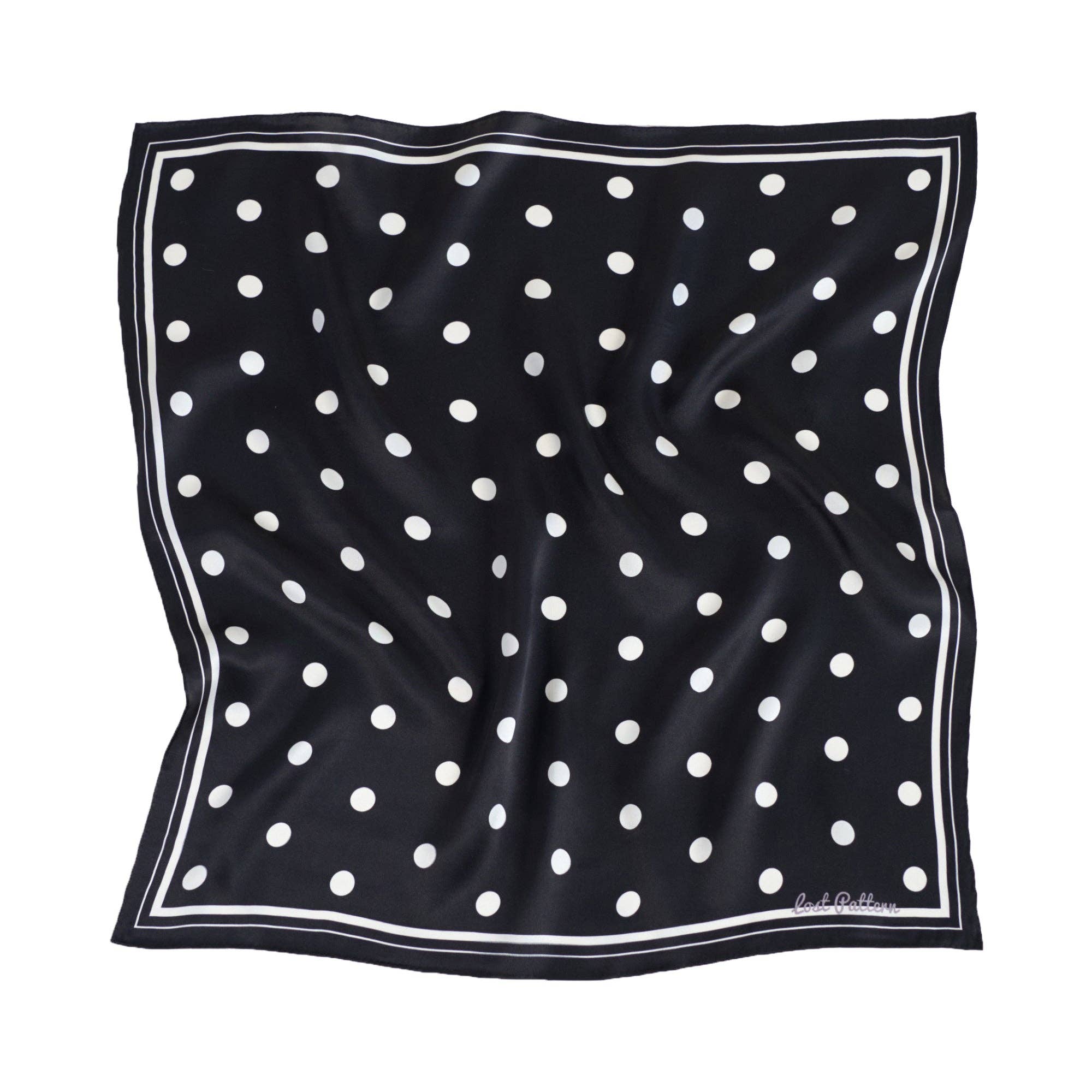 Lost Pattern NYC - &quot;Retro Polka&quot; Silk Bandana Scarf - Black &amp; White - The Look and Co