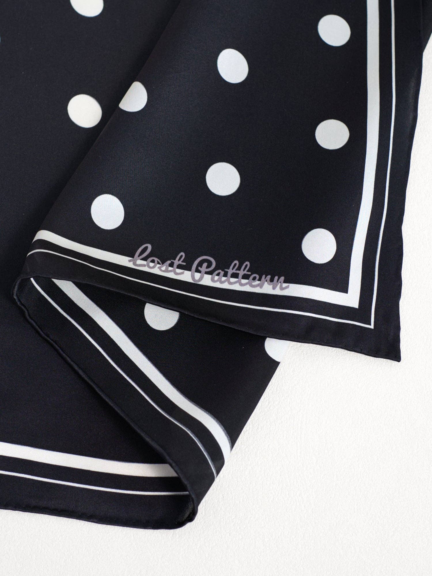 Lost Pattern NYC - &quot;Retro Polka&quot; Silk Bandana Scarf - Black &amp; White - The Look and Co