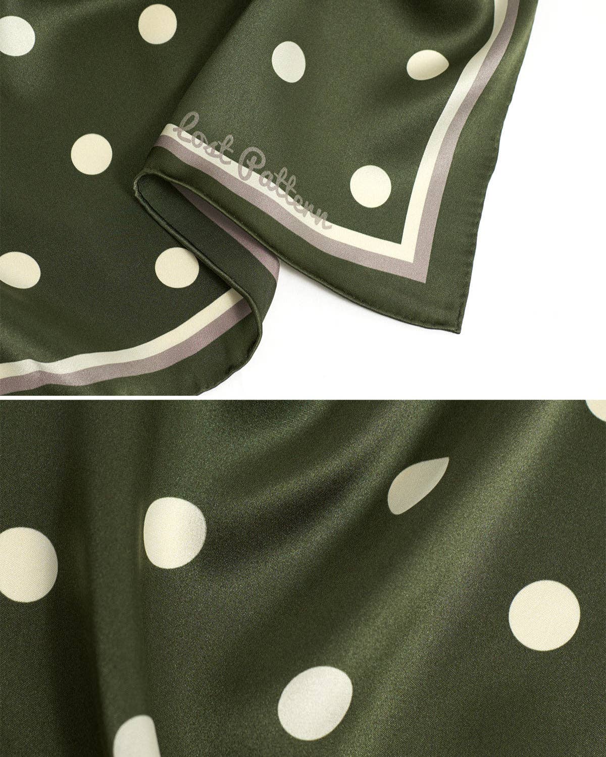 Lost Pattern NYC - &quot;Retro Polka&quot; Silk Bandana Scarf - Matcha - The Look and Co