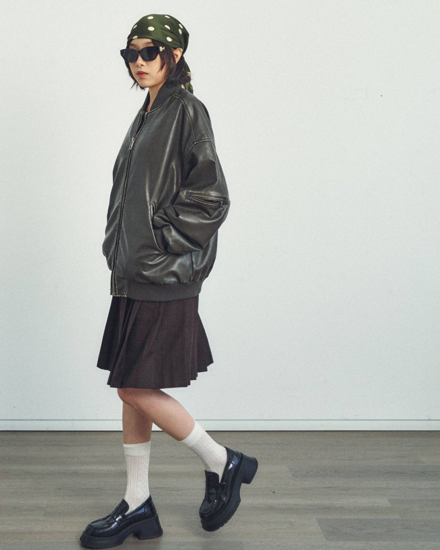 Lost Pattern NYC - &quot;Retro Polka&quot; Silk Bandana Scarf - Matcha - The Look and Co