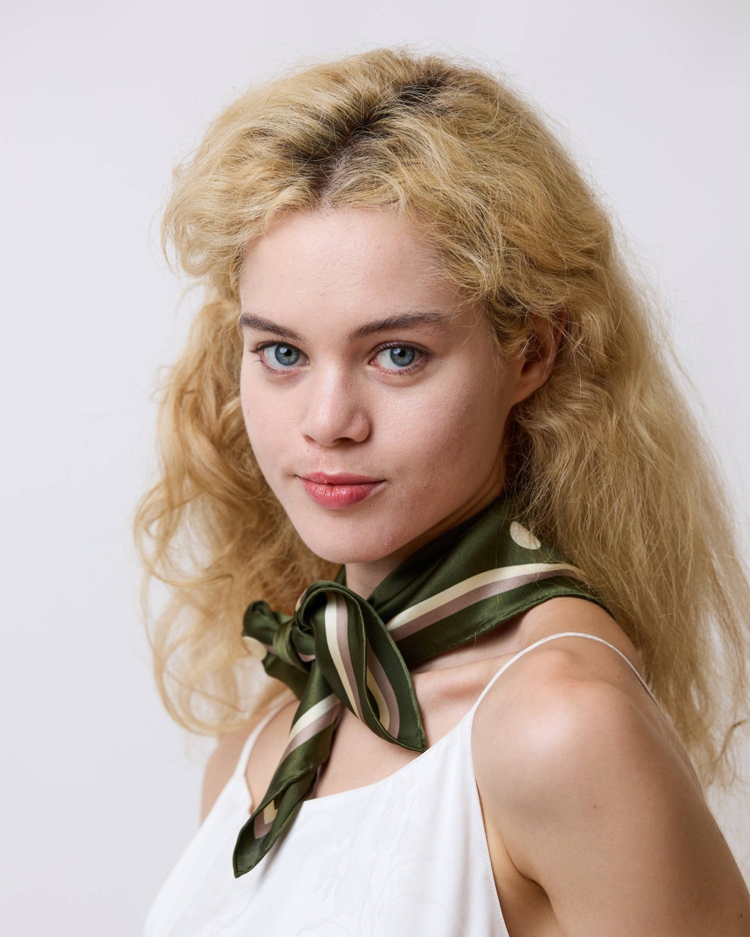 Lost Pattern NYC - &quot;Retro Polka&quot; Silk Bandana Scarf - Matcha - The Look and Co