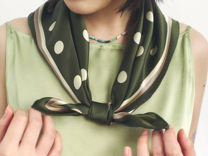 Lost Pattern NYC - &quot;Retro Polka&quot; Silk Bandana Scarf - Matcha - The Look and Co