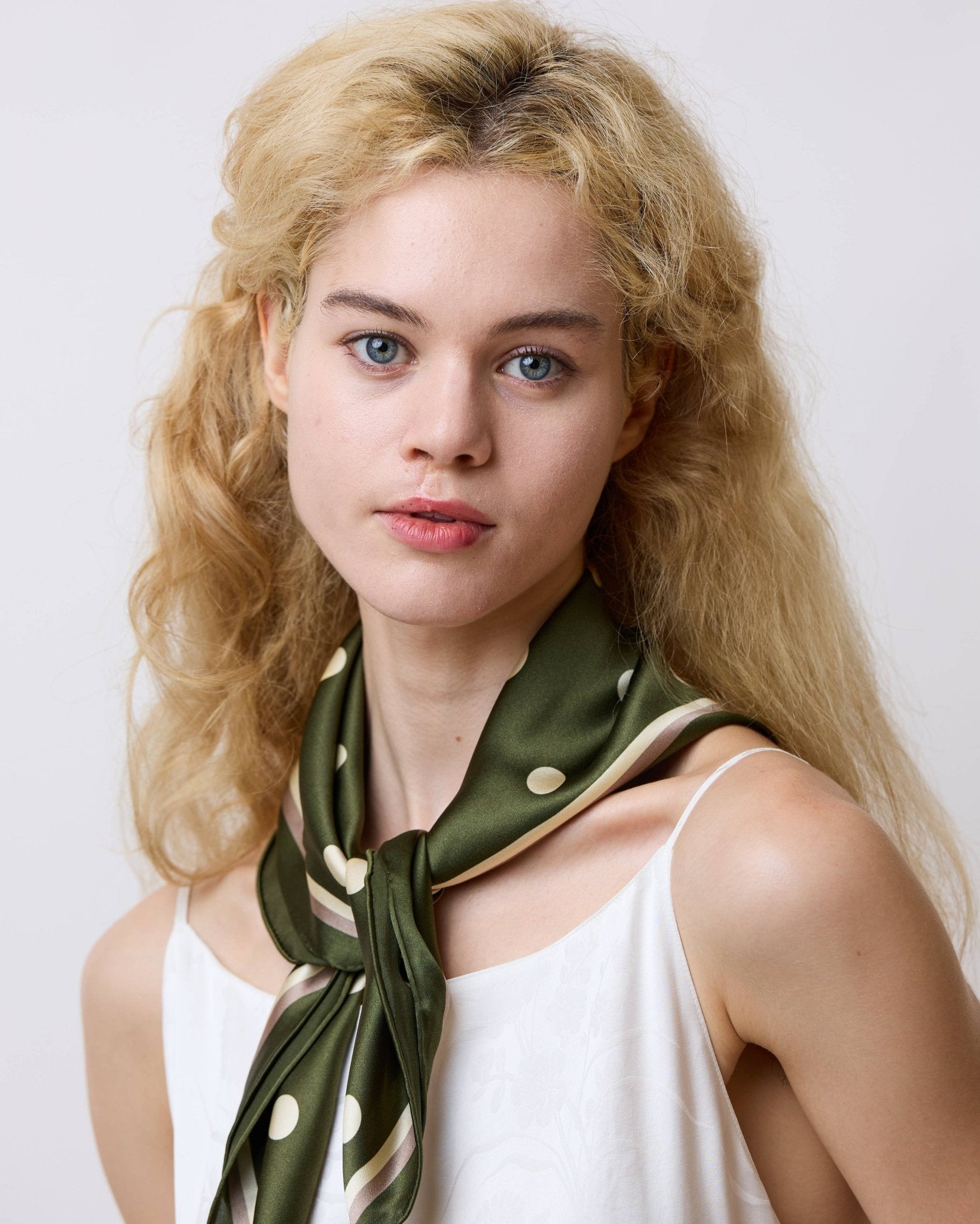 Lost Pattern NYC - &quot;Retro Polka&quot; Silk Bandana Scarf - Matcha - The Look and Co