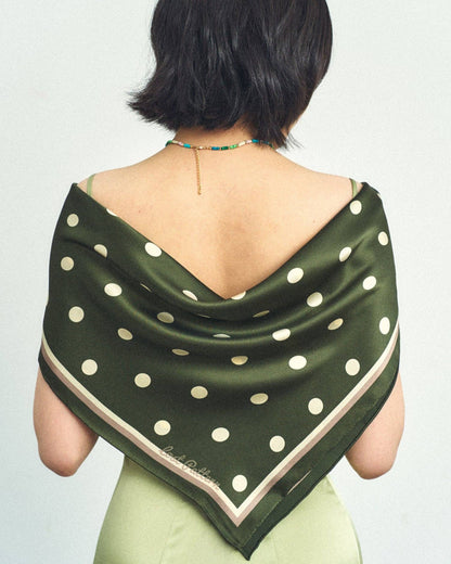 Lost Pattern NYC - &quot;Retro Polka&quot; Silk Bandana Scarf - Matcha - The Look and Co