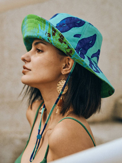 Lost Pattern NYC - “Tropical Bliss” Reversible Sun Hat - Ocean Blue - The Look and Co