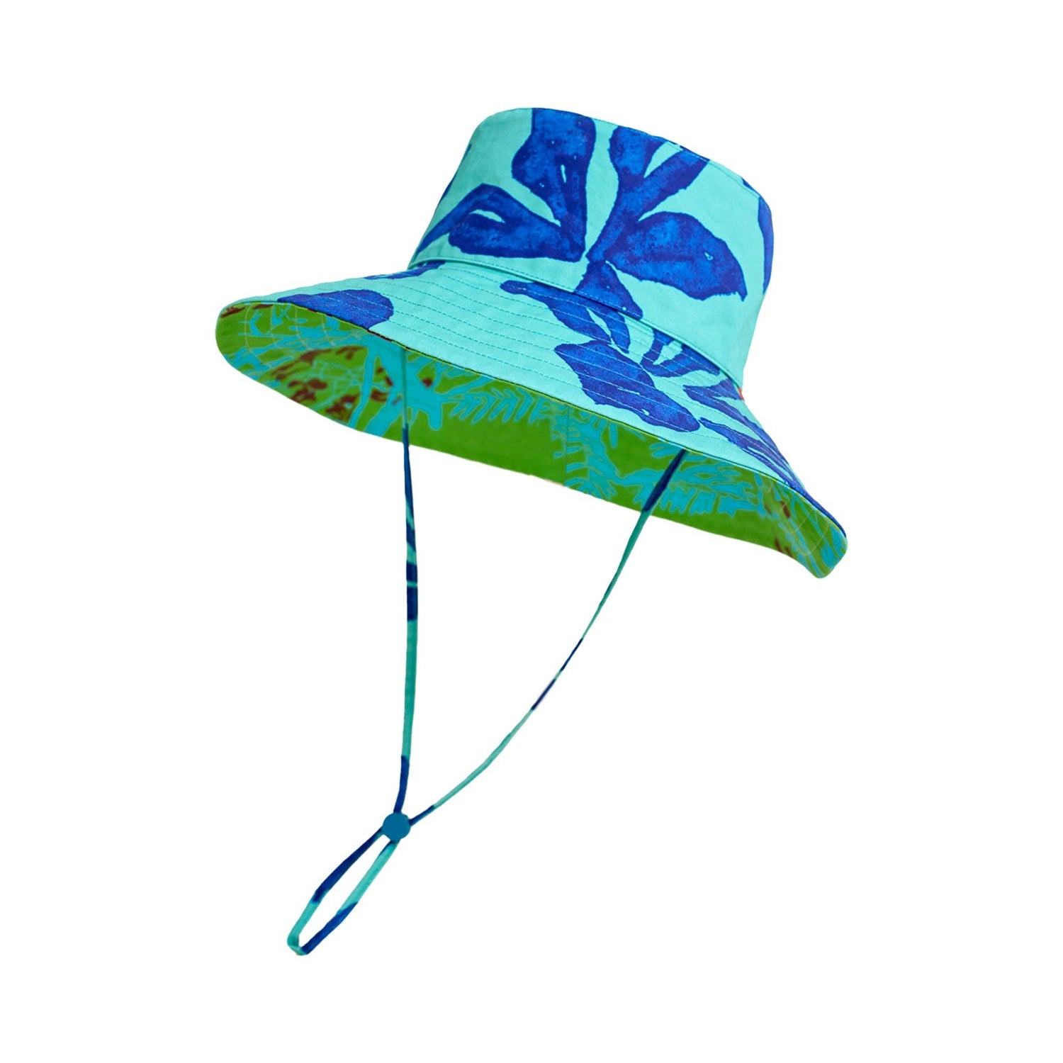 Lost Pattern NYC - “Tropical Bliss” Reversible Sun Hat - Ocean Blue - The Look and Co