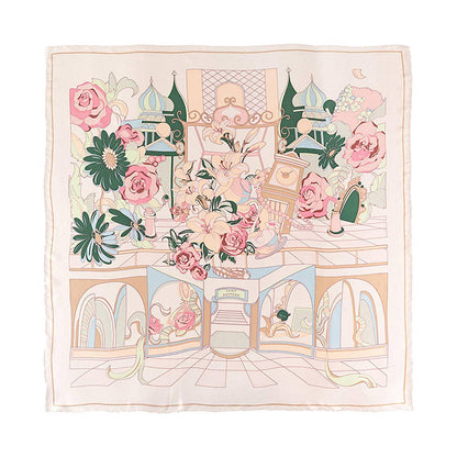 Lost Pattern NYC - &quot;Vintage Blooms&quot; Large Silk Square Scarf - Champagne - The Look and Co