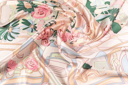 Lost Pattern NYC - &quot;Vintage Blooms&quot; Large Silk Square Scarf - Champagne - The Look and Co