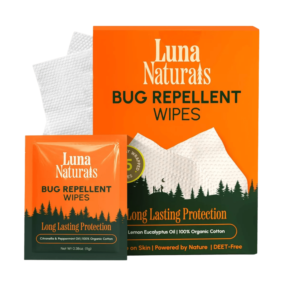 Luna Naturals - Bug Repellent Wipes | Lemon Eucalyptus Oil | 15 Pack - The Look and Co