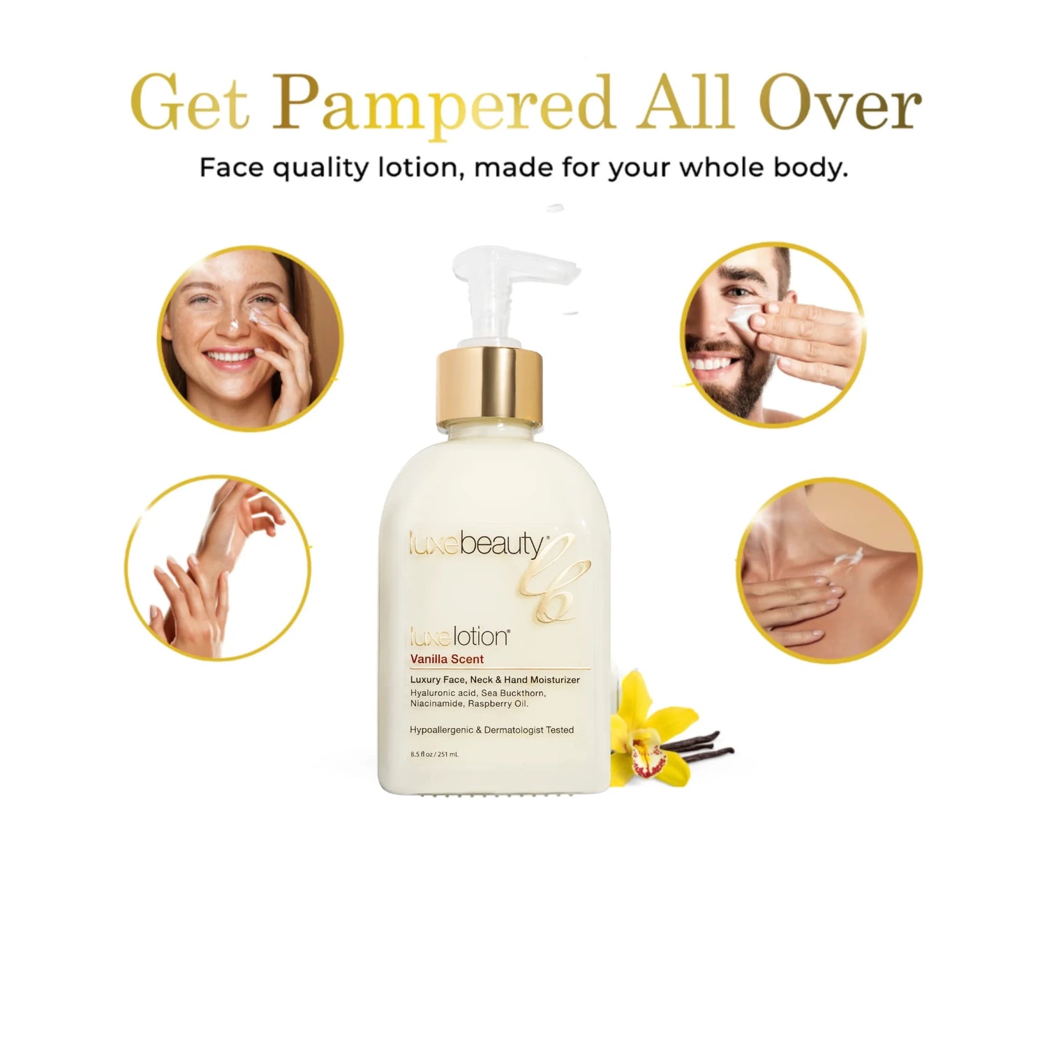 Luxe Beauty Face, Neck &amp; Hand Moisturizer - Vanilla Scent - The Look and Co