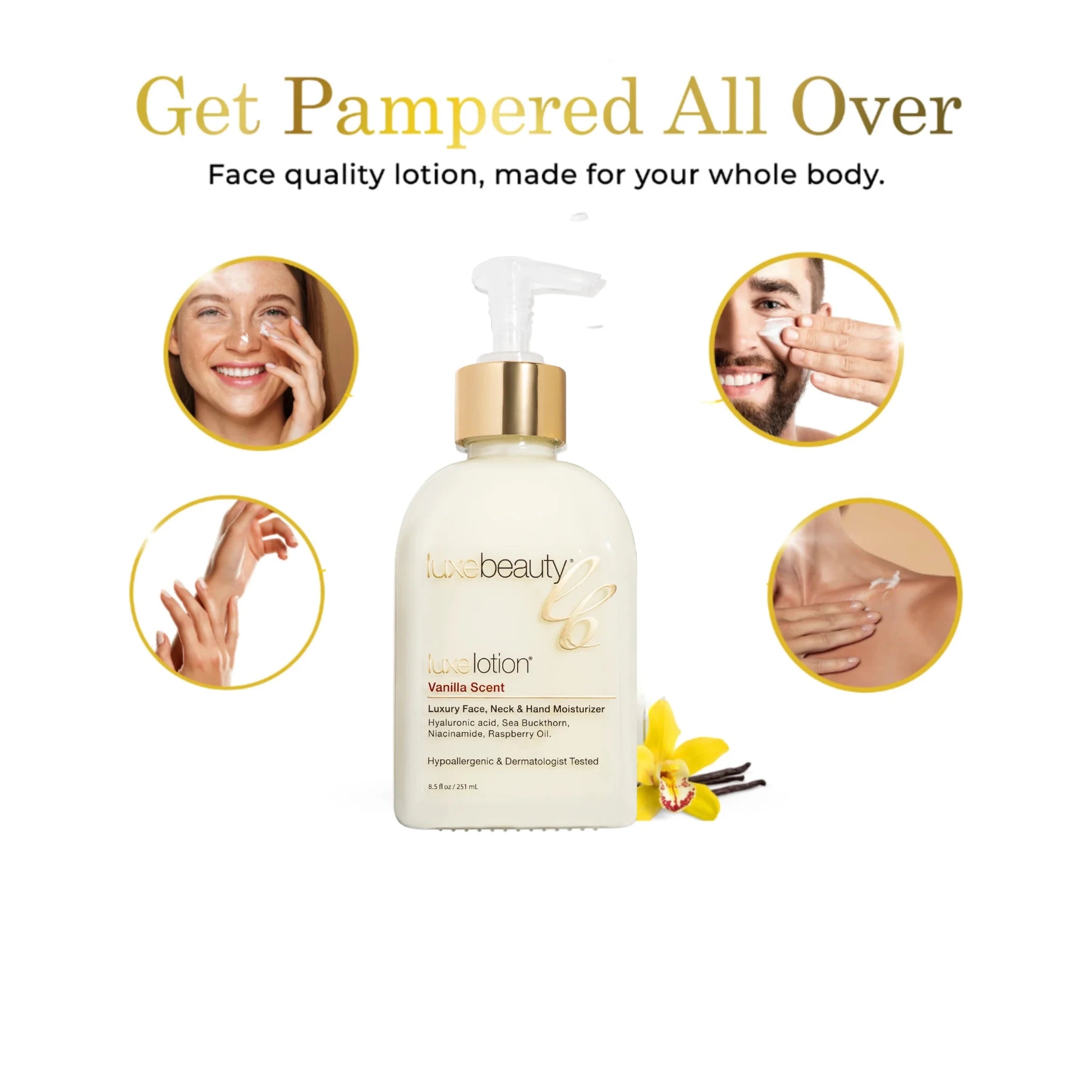 Luxe Beauty Face, Neck &amp; Hand Moisturizer - Vanilla Scent - The Look and Co