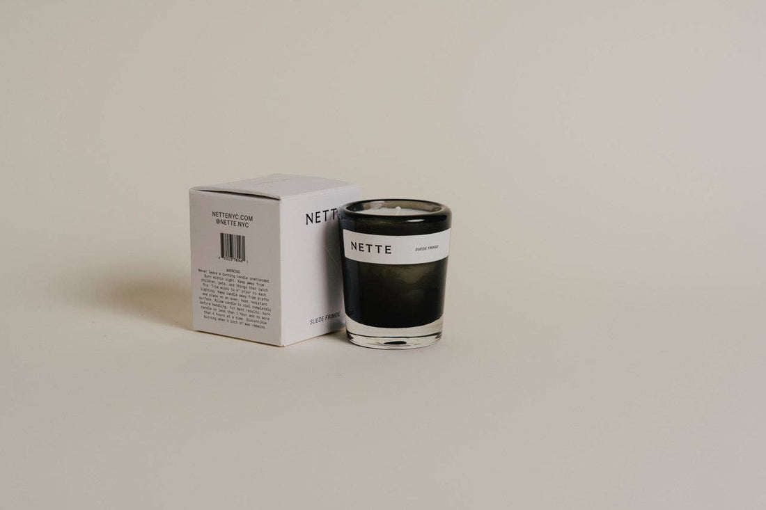 Nette - Suede Fringe Mini Scented Candle - The Look and Co