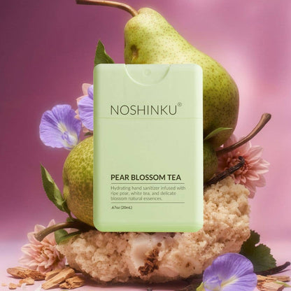 Noshinku - Refillable Pear Blossom Tea Hydrating Pocket Hand Sanitizer - The Look and Co
