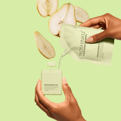 Noshinku - Refillable Pear Blossom Tea Hydrating Pocket Hand Sanitizer - The Look and Co