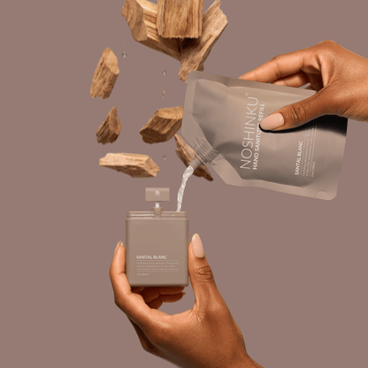 Noshinku - Refillable Santal Blanc Hydrating Pocket Hand Sanitizer - The Look and Co