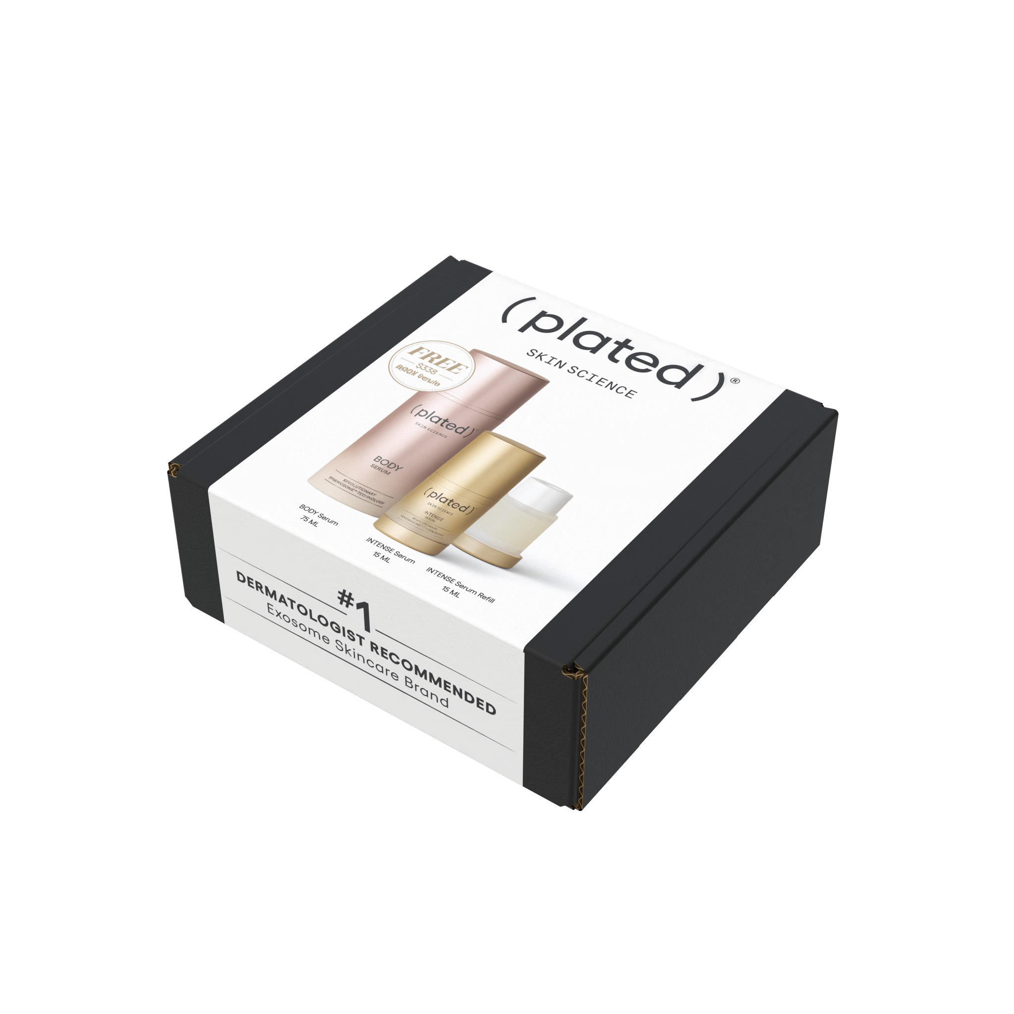 Plated Skin Science Exosome Kit: Intense, Refill, and Body Serum - The Look and Co