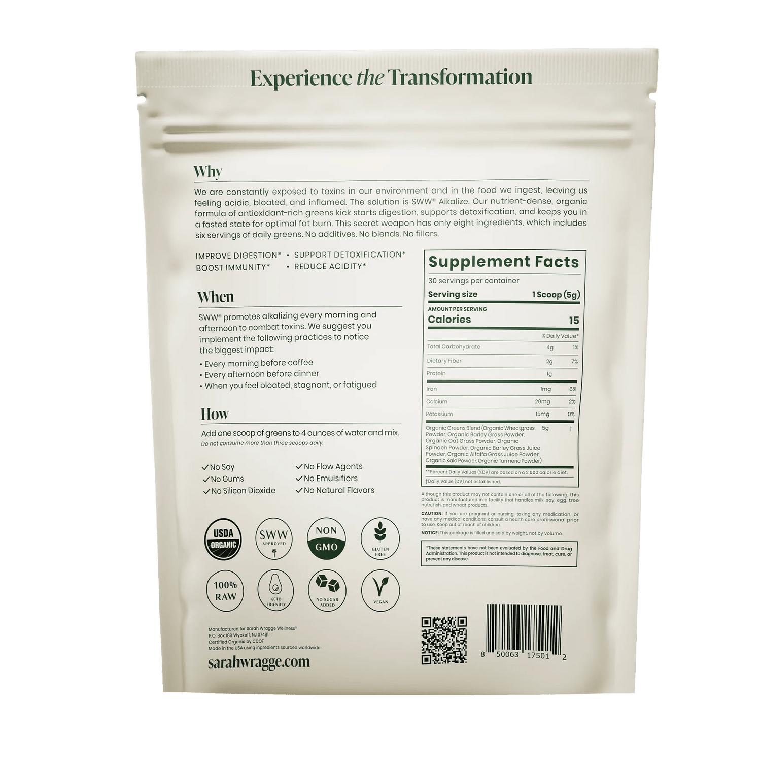 Sarah Wragge Wellness SWW® Alkalize Detoxifying Greens Powder - The Look and Co