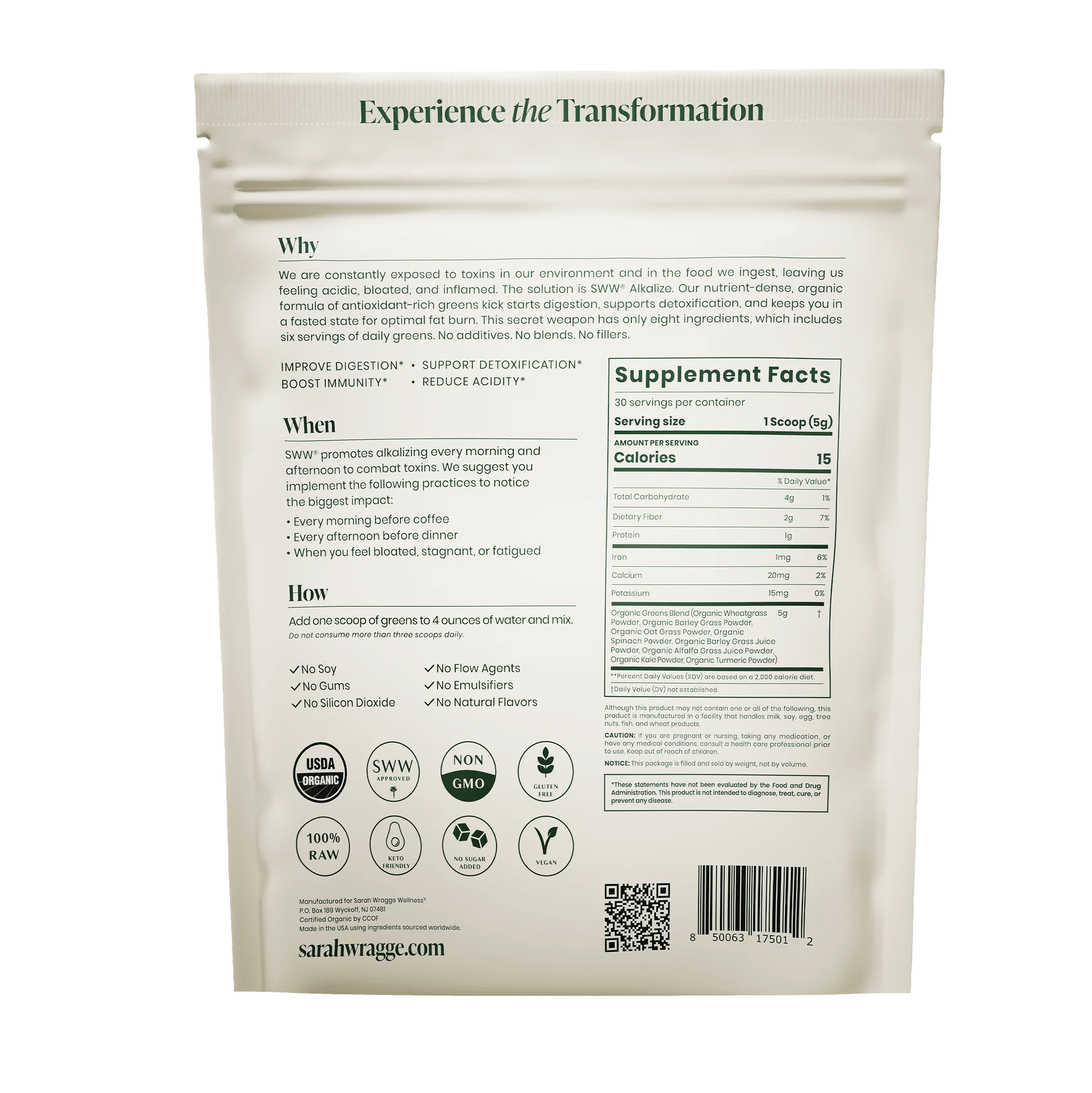 Sarah Wragge Wellness SWW® Alkalize Detoxifying Greens Powder - The Look and Co