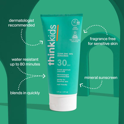 Think - Think Kids SPF 30 Clear Zinc Sunscreen 6 oz, EWG 1 - The Look and Co