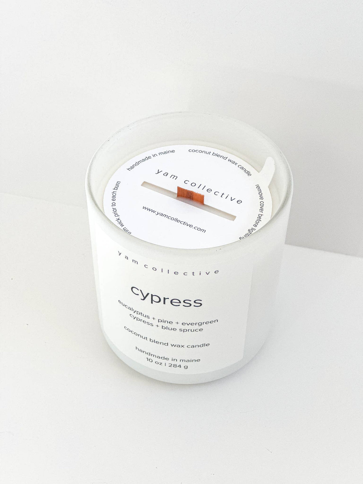 yam collective - Cypress - 10 oz eucalyptus + spruce Matte White Glass Candle - The Look and Co