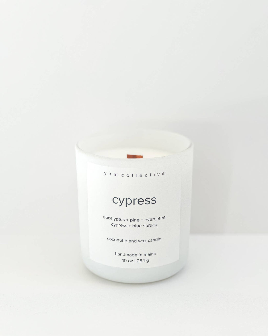 yam collective - Cypress - 10 oz eucalyptus + spruce Matte White Glass Candle - The Look and Co